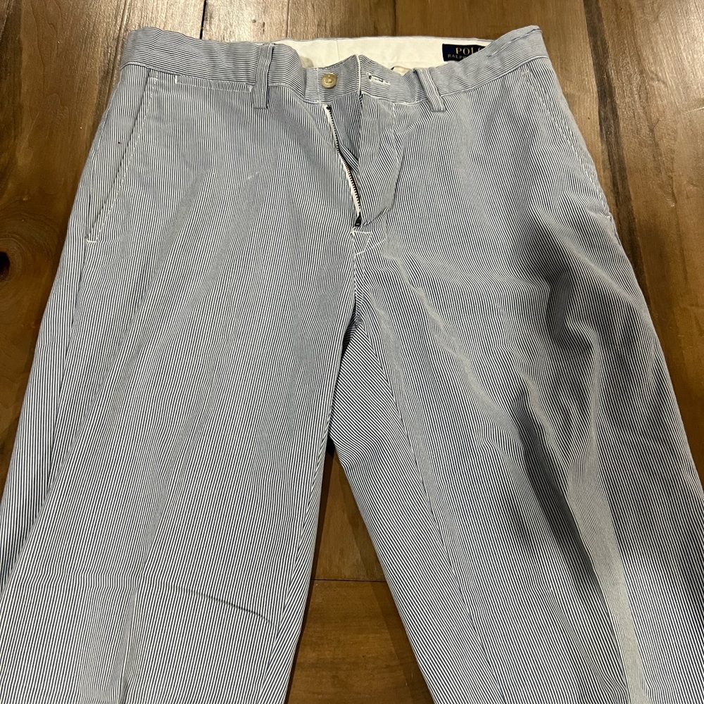 Polo Ralph Lauren Men’s Flat Front Chino Pants, Size 30x32, Blue/White Stripes